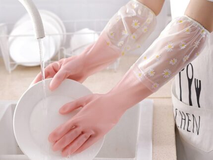 Long sleeve silicon dishwashing gloves